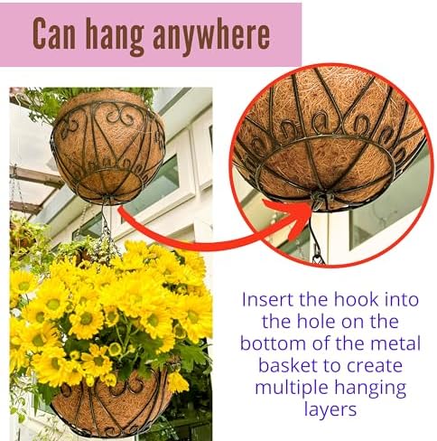 LaLaGreen Deck Hanging Baskets (16 in, 4 Pack) Black Coco Liner Garden Pots - Image 6