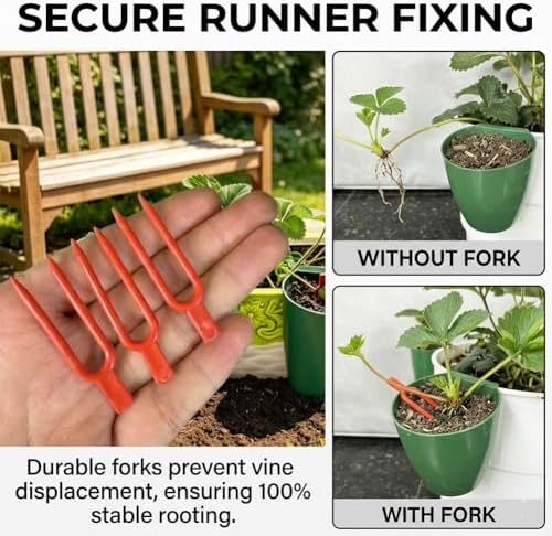 Strawberry Propagation Cups, Breathable Hanging Nursery Pots with Runner Forks, Thickened Potted Food Grade Greenhouse Seedling Cup for Garden Balcony Rooting & Transplanting (20-L Cups + 50 Forks) - Image 6