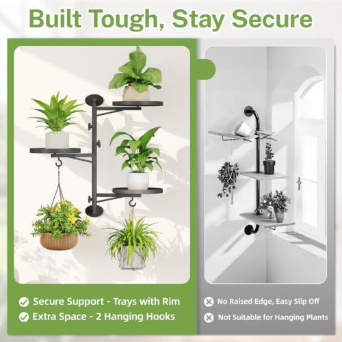 iDavosic.ly Wall Plant Holder Set of 2, Rotating Window Shelf, 3-Tier Black - Image 5
