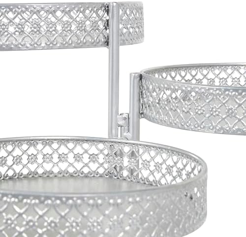 Deco 79 Metal Indoor Outdoor Plantstand Curved Folding 3 Tier Plant Shelf with Floral and Scroll Patterns, Plant Stand 17" x 17" x 20", Silver - Image 5