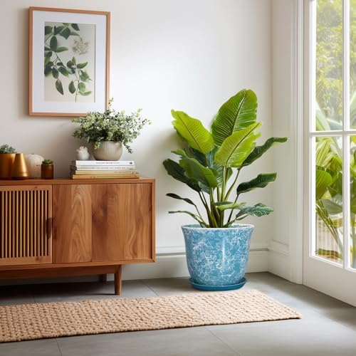 12 Inch Pots for Plants, Ceramic Planter with Drainage Hole, Blue - Image 6