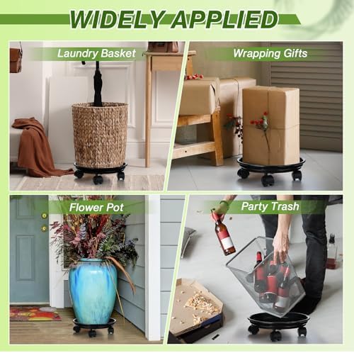 Honeydak 4 Pack 12 Inch Plant Stand with Mute Wheels and 10 Inch Waterproof Coasters Mat Set Heavy Duty Plant Dolly with Casters, Leakproof Drip Trays for Indoor Outdoor Pots, Protect Floor(Black) - Image 5
