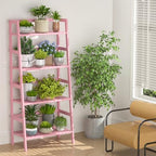 Homykic Pink Ladder Shelf, 4-Tier Bamboo Bookshelf & Bookcase Organizer - Image 7