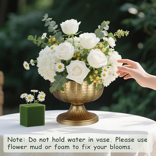 Retro Gold Vases for Centerpieces Set of 2 Brass Metal Vases for Flowers Decorative Pedestal Bowl for Table Centerpieces Floral Arrangments on Housewarming Wedding Party - Image 4