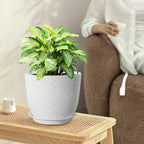 WSMKSZ 10/9/8 inch Medium Plant Pots, Set of 3 Modern Decorative Plastic Planters with Drainage Holes and Saucers for Garden House Plants, Flower Pots for Indoor Outdoor Plants, Speckled White - Image 2