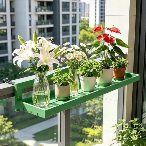 Wood Balcony Railing Table,Hanging Planter Shelf,Easy to Disassemble by YRSIANOM%EF%BD%9CCraftFurniture