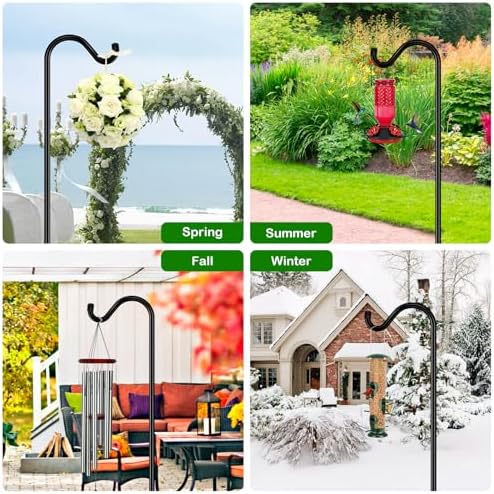 FEED GARDEN Adjustable Shepherd Hook Bird Feeder Pole with 7 Prongs Base, 108 Inch Tall 5/8 Inch Thick, Heavy Duty Outdoor Garden Poles for Hanging Bird Feeders, Plant Baskets, Black (1 Pack) - Image 6