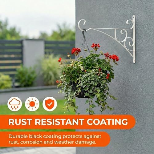 Gardenised Scroll Metal Wall Bracket with Curled Hook for Hanging Accessories and Flowerpots for Indoor & Outdoor Use, White - Image 3