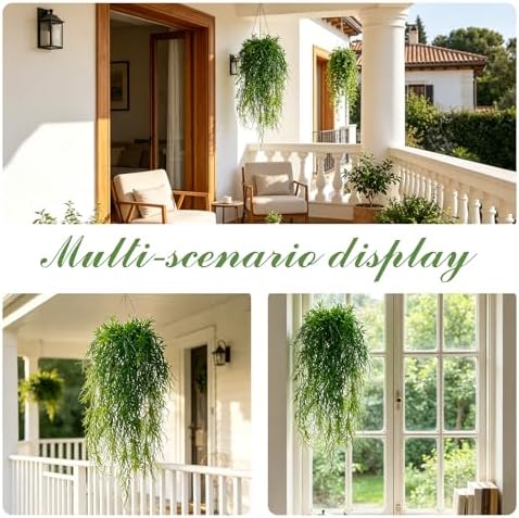 dallisten 4Pcs Fake Hanging Fern Plants for Outdoors, UV Resistant Artificial Ferns Greenery Vines Faux Trailing Plants for Indoor Wall Porch Wedding Boho Home Garden Decor(4PCS Green Ferns) - Image 2