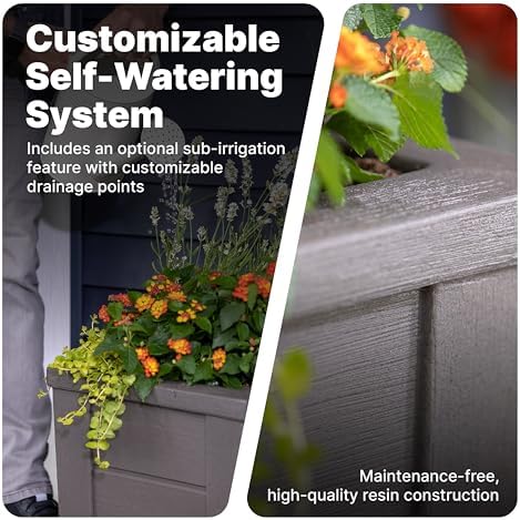 Step2 Lakewood Square Planter Box, Outside All-Season All-Weather Gardening Pot for Patio and Front Porch, Dark Cedar, 2-Pack - Image 4