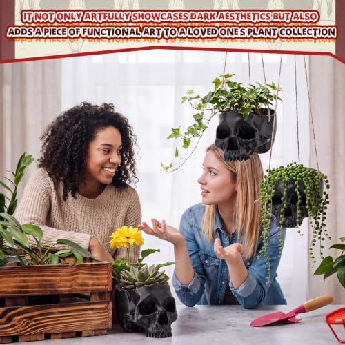 3 Pack Hanging Skull Planter Pot with Ropes, Black - Image 5