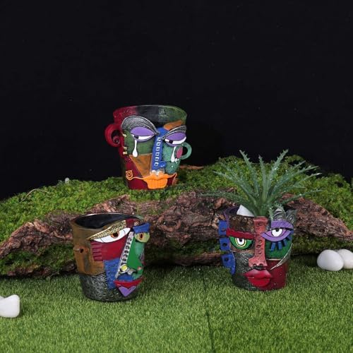 Mini Face Planters 3PC Set – Unique Resin Art Flower Pots for Succulents, Cacti & Small Plants – Decorative Funny Plant Pots for Indoor & Outdoor, Face Planter Gift, Picasso‑Inspired - Image 6