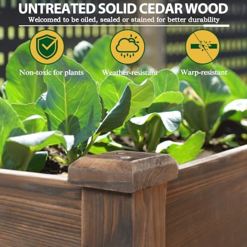 BlueWish Cedar Raised Garden Bed, 48" W x 24" D x 30" H Raised Garden Bed with Detachable Black Liner, 3 Drainage Holes, Planter Box for Outdoor, Patio, Backyard, Rustic - Image 5
