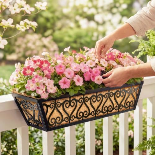 6 Pack 30 Inch Deck Railing Planter Box - Window Boxes Planters with Adjustable Brackets Coco Liners Balcony Planters Railing Hanging for Window Flower Boxes Outdoor Garden Decor - Image 3