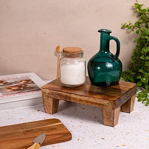 Wooden Tray Pedestal Decor | Display Riser for Plant and Other Home, Kitchen or Bathroom Accessories | Hand Carved Mango Wood 2 Finishes Available (Polished Mango Wood) - Image 4