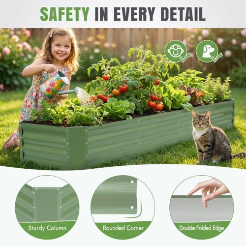 INNO STAGE 8×2×1FT Galvanized Metal Raised Garden Planter Bed, Oliver Green - Image 4