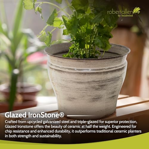 Headwind Glazed Ironstone Vanhorne Collection – 14" Papyrus Beige Decorative Plant Pot – Lightweight & Triple Coated w/Drainage Flower Pot for Indoor Plants & Outdoor Planter Use by Robert Allen - Image 4
