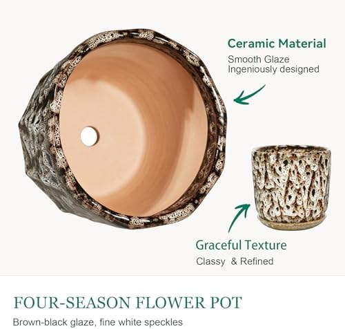 10 Inch Ceramic Plant Pot with Drainage Hole Mesh Net, Large Flower Pots for Indoor Plants with Saucer, Gardening Pots Outdoor - Image 3