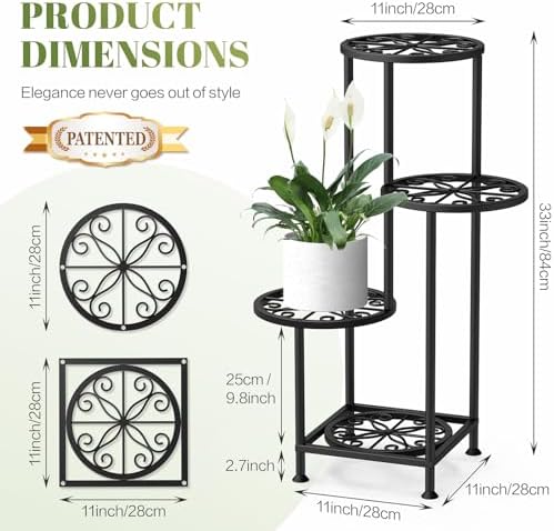 4 Tier Plant Stand Indoor Outdoor, Metal Shelf Holder Corner Black - Image 2