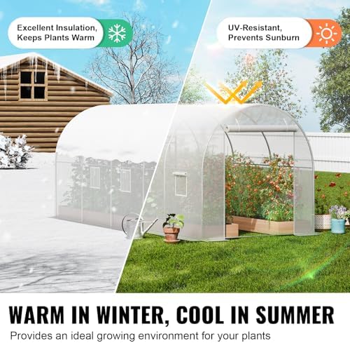 VEVOR Walk-in Tunnel Greenhouse, 14.6x6.4x6.3 ft Hoop House Greenhouse Tunnel, Plant Hot House with Galvanized Steel Frame, White PE Cover, Roll-up Zipper Door and 8 Windows for Outdoor - Image 4