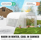 VEVOR Walk-in Tunnel Greenhouse, 14.6x6.4x6.3 ft Hoop House Greenhouse Tunnel, Plant Hot House with Galvanized Steel Frame, White PE Cover, Roll-up Zipper Door and 8 Windows for Outdoor - Image 4