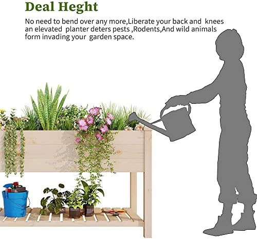 BIRASIL Outdoor Wood Raised Garden Bed, Elevated Reinforced Large Planter Box with Storage Shelf for Vegetable Flower Backyard Patio Gardening Balcony (48”L, Natural Wood) - Image 3