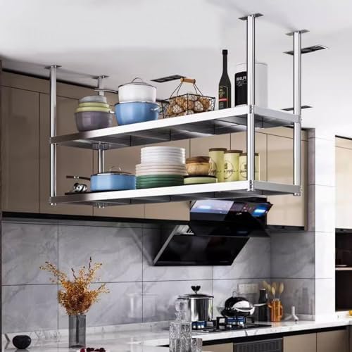 Ceiling Mount Kitchen Shelf Industrial Storage Shelves Hanging Decorative Display Rack, Floating Pot Pan Storage Shelf Metal Stand for Plant Flower, Wine Bottle Holder (Size : 70x35x80cm) - Image 6