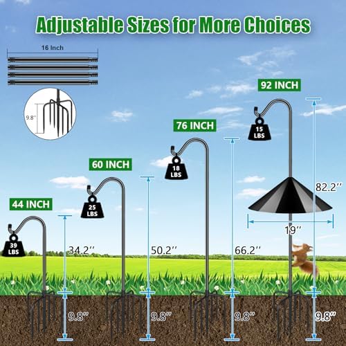 FEED GARDEN 92’’ Bird Feeder Pole Squirrel Proof 1 Pack, Adjustable Tall Shepherds Hooks for Outdoor with 7 Prongs Base, Heavy Duty Shepherd Hook with Baffles, Pole for Bird Feeder, Plant Baskets - Image 2