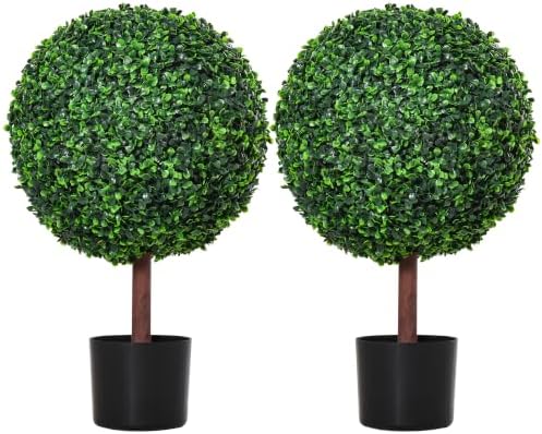 Outsunny 23.5" Artificial Boxwood Topiary Ball Tree Fake Set of 2 Green by Outsunny
