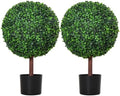 Outsunny 23.5" Artificial Boxwood Topiary Ball Tree Fake Set of 2 Green by Outsunny