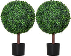 Outsunny 23.5" Artificial Boxwood Topiary Ball Tree Fake Set of 2 Green by Outsunny