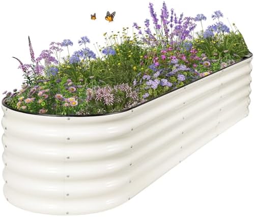 Galvanized Raised Garden Bed Outdoor- 8x2x1.4FT Planter Box, White by Permade