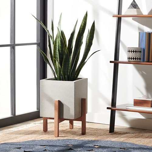 SAFAVIEH Outdoor Collection Borsla Natural/Light Grey Concrete Planter - Image 2