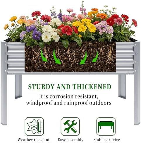 Galvanized Raised Garden Bed with Legs, 43×24×32in Large Metal Elevated Raised Planter Box with Drainage Holes for Backyard, Patio, Balcony, 400lb Capacity,Sliver - Image 5