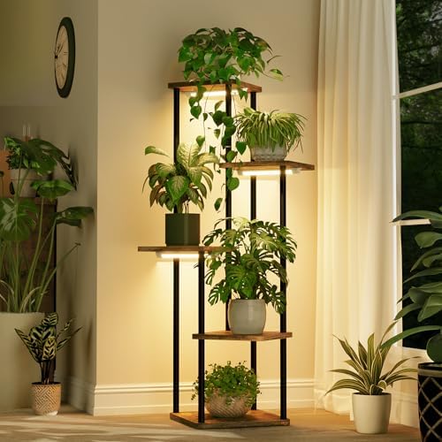 Bamworld Tall Plant Stand Indoor with Grow Light Corner Plant Shelf - Image 6