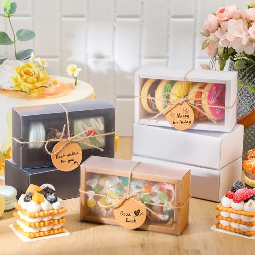 Roowest 50 Sets Gift Boxes Kraft with Tags, 6.3 x 3.5 x 2 Inch, 3 Colors - Image 4