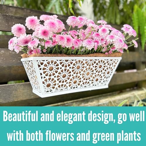 LaLaGreen Decorative Wall Planter (16 in, 2 Pack) White Window Flower Box - Image 6