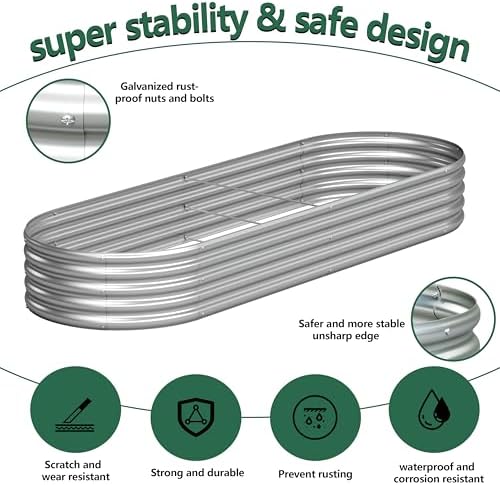 2PCS 8x2x1FT Galvanized Metal Raised Garden Bed,Outdoor Planter Box for Vegetables - Image 2