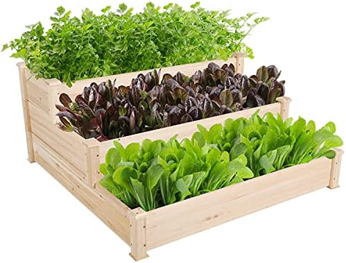 Topeakmart 3 Tier Raised Garden Beds Outdoor Wood Vertical Planter Box,Wood by Topeakmart