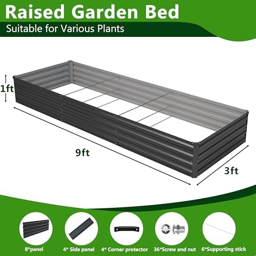 2PCS 9x3x1ft Galvanized Raised Garden Bed,Outdoor Planter Box Metal Patio Kit Planting Bed for Vegetables Flowers Herb,Black - Image 3
