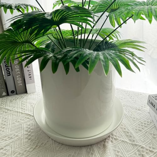 Ceramic Plant Saucer Tray 9 10 11 Inch White, 11.3" OD x9.7 ID x1.8 Deep| Round Sturdy Heavy Duty Glazed Bevel Planter Drip Flower pots with Catch Basin for Indoor Outdoor Plants - Image 3