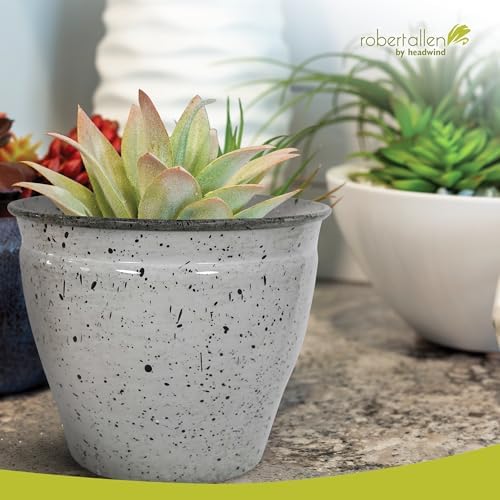 Headwind Riverside Collection – 8" Dalmation Glazed Decorative Plant Pots Indoor with Drainage & Outdoor - Modern Flower Pot Weather-Resistant Lightweight Planter by Robert Allen - Image 3