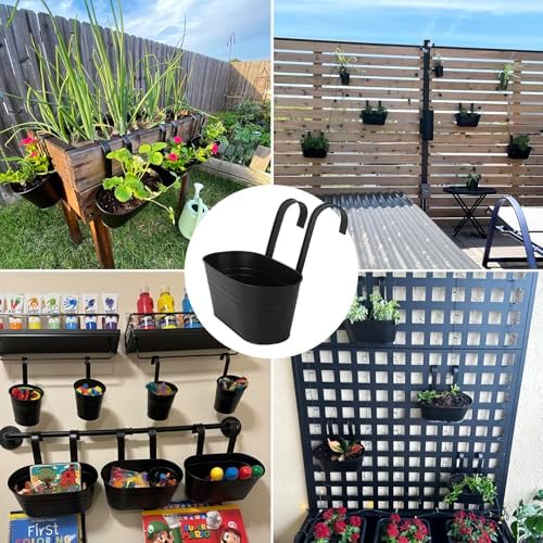 6 Pack Metal Railing Planter for Outdoor Plants, BlackIron Railing Planters, Metal Window Hanging Flower Pots for Balcony, Fence, and Patio Railings, Garden Decor with Drainage Holes - Image 7