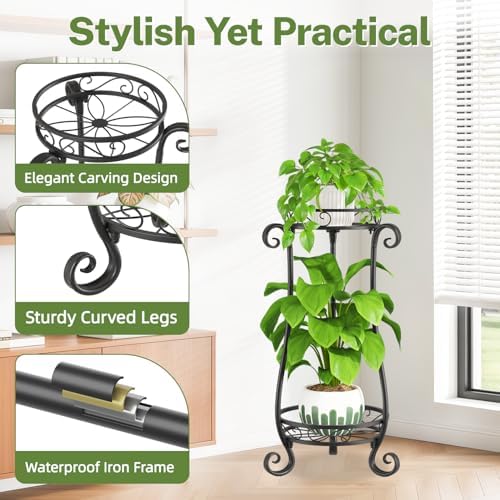 iDavosic.ly 2 Tier Tall Metal Plant Stand Outdoor Indoor, 27 Inch, Black - Image 5