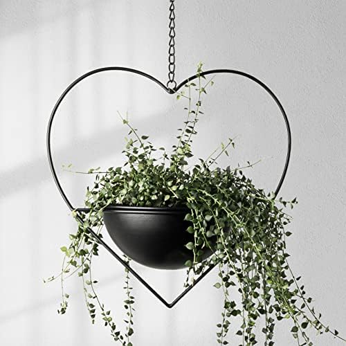 Hajia 1 Pack Heart Shaped Hanging Plant Holder with 7.5inch Detachable Pot, Black Metal Modern Hanging Planter for Indoor Outdoor, Minimalist Wall Ceiling Plant Hanger for Home Wedding Decor by HajiaHomeDecor