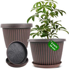 Large-Planter-Indoor-Outdoor Plant Pots, 14 inch 4 Pack Plastic Flower Pots with Saucer And Drainage Holes, Modern Garden Planters For Planting Medium Large Plants， Decorative Resin Garden Pots by Myfeegoin