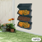 Vertical Wall Planter with 16 Pots, Hanging Garden Plant Flowerpot Holder, Stackable Wall-Mounted Planter, Balcony Planters for Flowers Vegetables Fruits (Army Green, 16 Pots) - Image 5