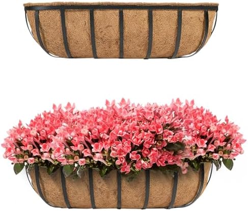 hehimhis 2 Pack 24 Inch Window Planter Box with Adjustable Bracket and Coco Liner for Porch, Balcony Planters Railing Hanging,Fence, Patio Hanging Planters for Garden Outdoor by Hehimhishome