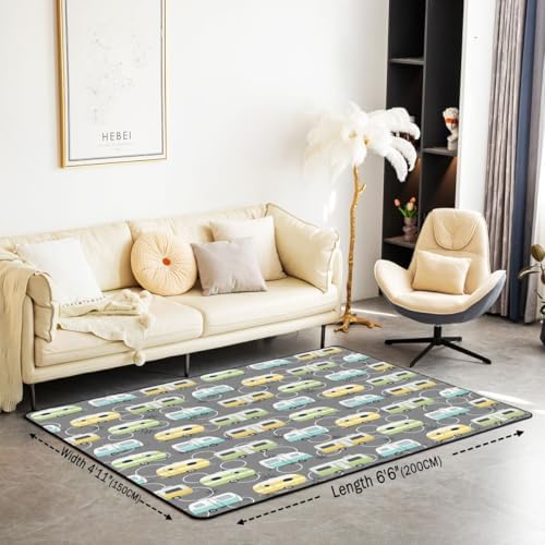 Erosebridal Camp Area Rug 6'6" x 4'11" Rv Living Room Rugs Colorful Rv Circular Retro Camping Decorative Carpet Cartoon Cute Car Camper Indoor Floor Mat - Image 2