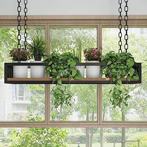 Ceiling Hanging Planter Flower Pot Display Rack Hanging Plant Holder, Indoor Plant Pots, Wall/Window Plant Hanger Indoor Herb Garden, Wood and Metal (Size : 120x25x15cm) - Image 2